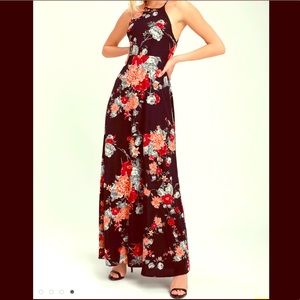 Lulu’s Black Multi Floral Print Maxi Dress